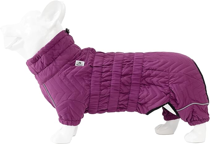 Lovelonglong Warm Dog Coat, Double Layers Vest, 4 Legs Covered Windproof Waterproof Reflective Outdoor Skating Costume for Corgis Dachshund, Purple, Size D-S