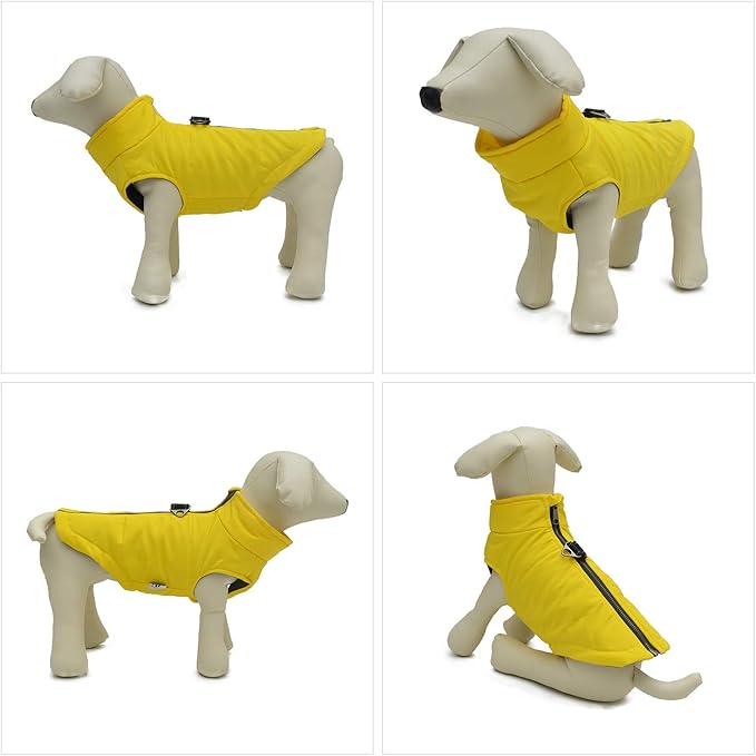 Winter Vest with Cotton Lining, Waterproof Ultra Warm Dog Coat, Windproof Zippered Jacket, Breathable Soft Coat for Small to XXXL Dogs, Yellow