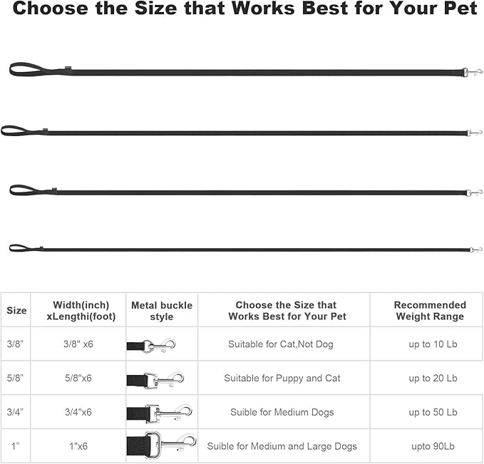 AMAGOOD 6 FT Puppy/Dog Leash, Strong and Durable Traditional Style Leash with Easy to Use Collar Hook, Great for Small, Medium and Large Dogs (1" x 6 ft, Black and Purple (2-Pack))