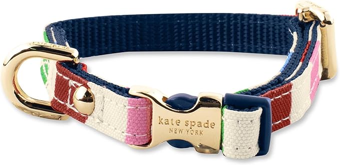 Kate Spade New York Cute Dog Collar with Gold Metal Buckle, Adjustable Collar for Female or Male Extra Small Dogs (Adventure Stripe)