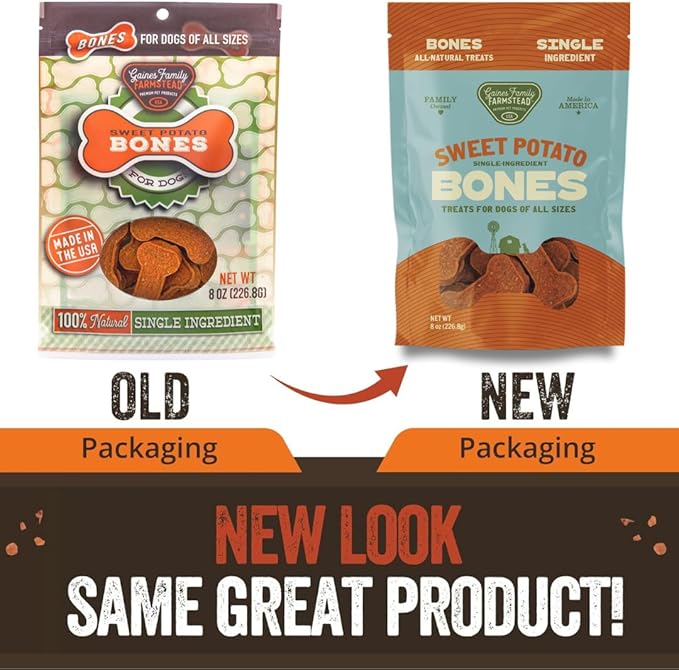 Gaines Family Farmstead Sweet Potato Dog Bones – 8 oz, All-Natural, Single Ingredient, Grain-Free Dog Treats for Digestive Health, Training & Rewards – High-Fiber, Made in USA