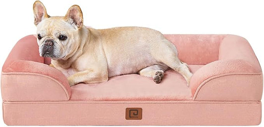 EHEYCIGA Orthopedic Dog Bed for Small Dogs, Waterproof Memory Foam Small Dog Beds with Sides, Non-Slip Bottom and Egg-Crate Foam Medium Pet Couch Bed with Washable Removable Cover, Dusty Pink
