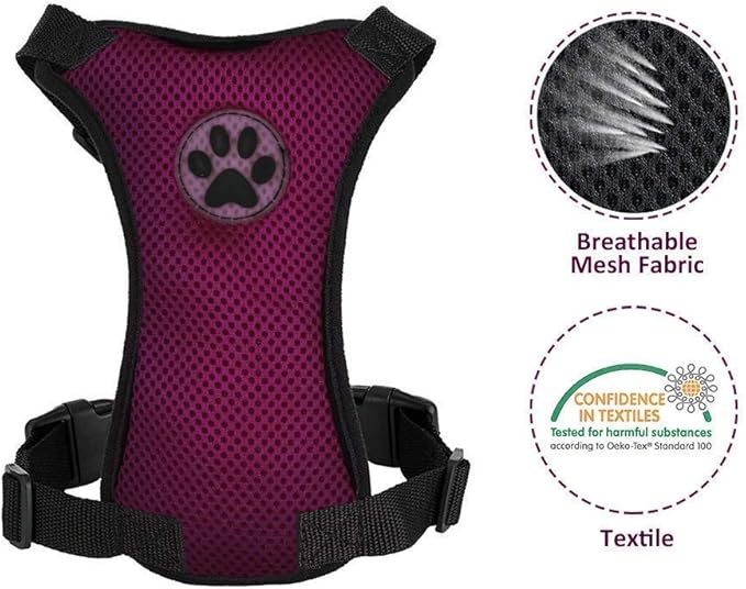SlowTon Dog Seat Belt Harness for Car, Dog Car Harness Adjustable Mesh Breathable & Dog Seatbelt Safety Tether with Elastic Bungee for Small Medium Large Pets(Burgundy, Single Clip, XS)