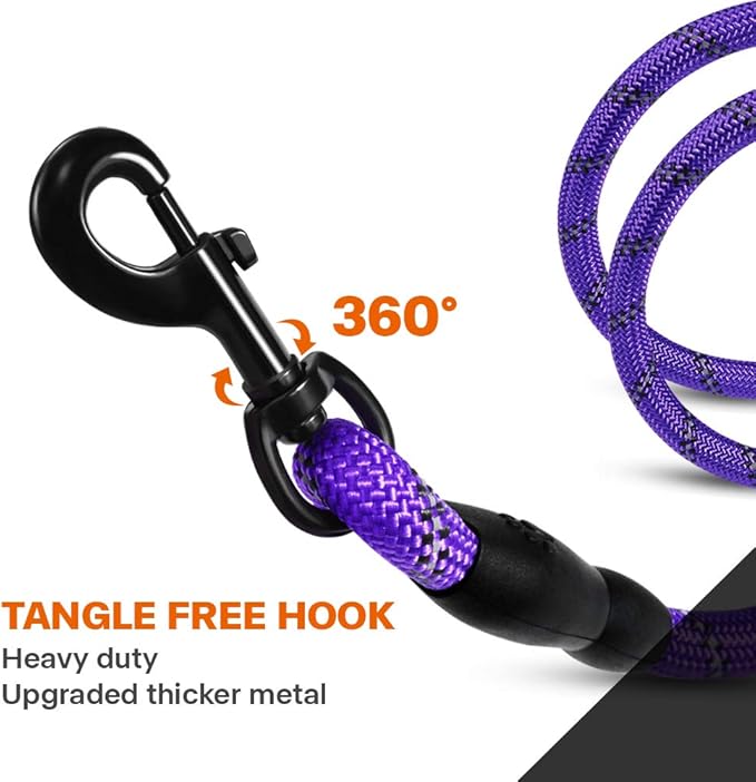 Taglory Rope Dog Leash 4 FT with Comfortable Padded Handle, Highly Reflective Threads Leash for Small Dogs, 3/8 inch, Purple