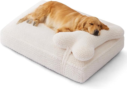 Soft Touch Orthopedic Dog Beds for Large Dogs, Extra Large Waterproof Dog Crate Bed with Removable Washable Cover, Attachable Pillow Cushion, Non-Slip Bottom (Ivory, X-Large)
