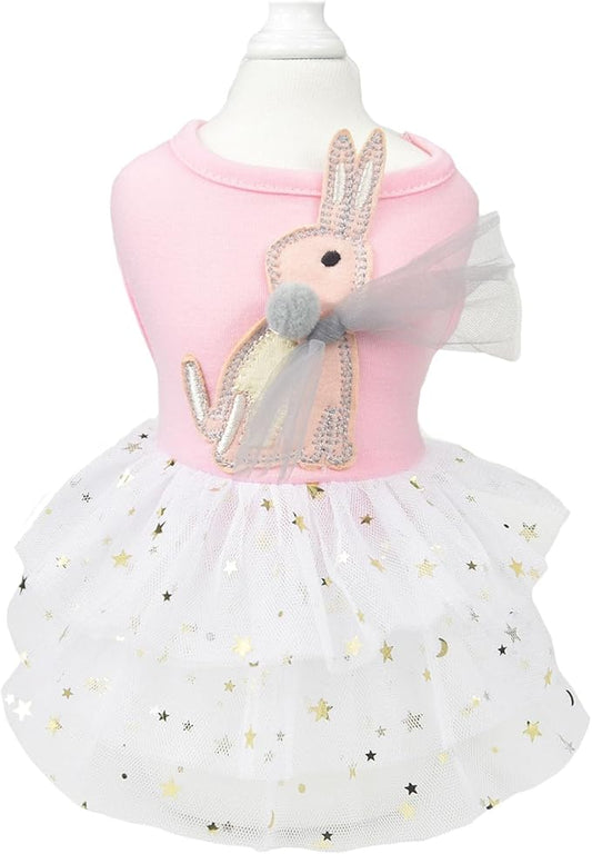 FLAdorepet Happy Easter Dog Dress Pink Bunny Pet Cat Puppy Dresses Tutu Skirt Summer Small Dog Girl Shirt Clothes Rabbit Costume(Rabbit, Large)