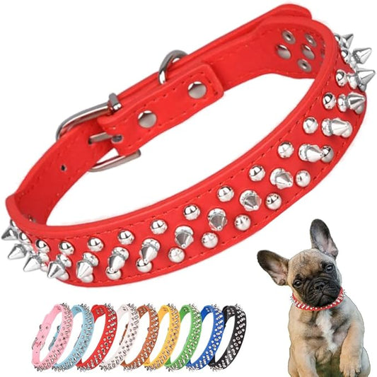 Spiked Dog Collar Soft Pu Leather Mushrooms Rivet Spike Studded Puppy Adjustable Cat Collars Red XS