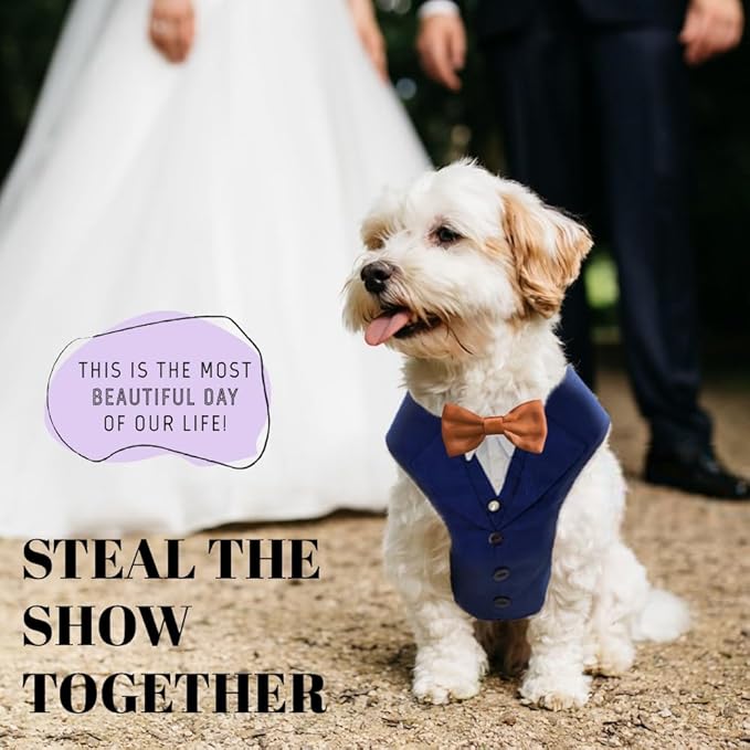 Dog Tuxedo for Wedding Outfit, Dog Suit and Tie Costumes for Birthday, Halloween, Cosplay, Christmas Party, Pet Formal Wear with Bowtie, Tux for Small Dogs, Chihuahua, Bichon, Maltese, Cats