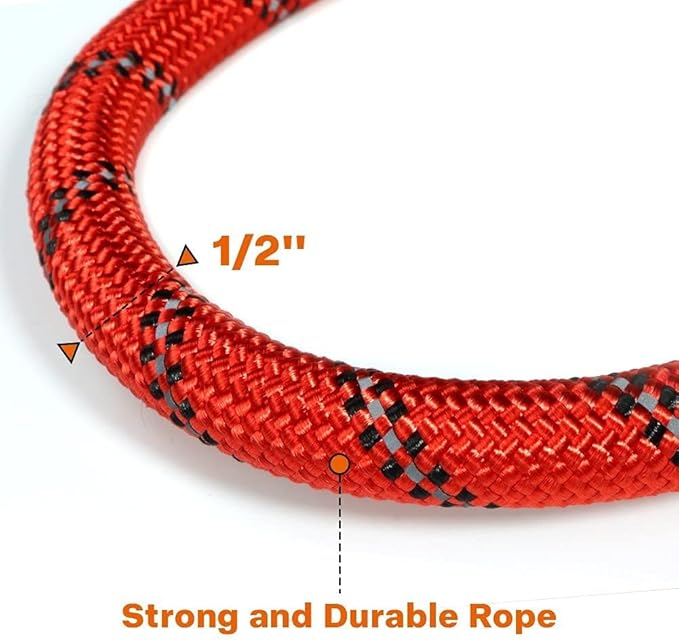 Taglory Rope Dog Leash 6 FT with Comfortable Padded Handle, Highly Reflective Threads Leash for Medium Large Dogs, 1/2 inch, Red
