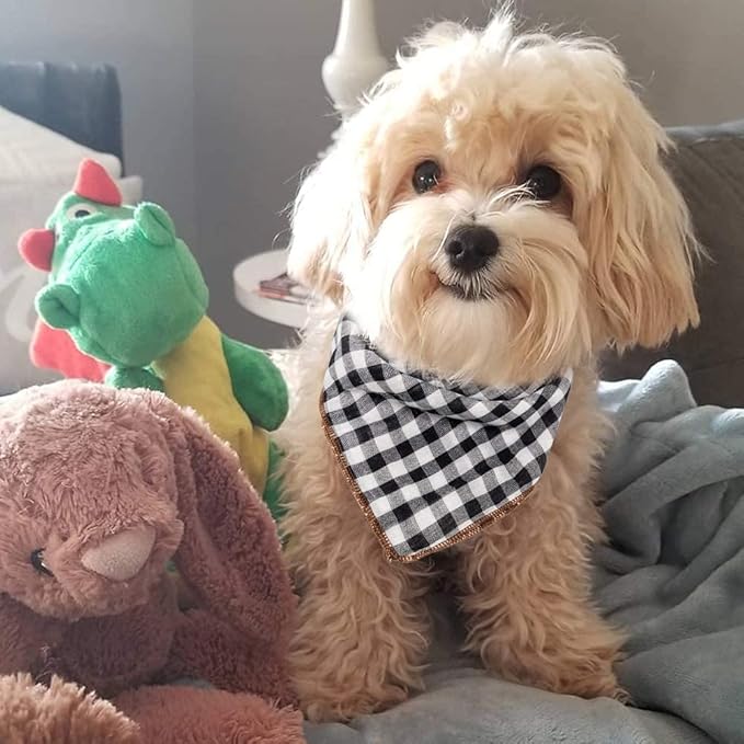 Remifa Dog Bandanas - 6PCS Birthday Gift Washable Green Black Blue Red Square Plaid Printing Christmas Dog Bib Double Reversible Kerchief Scarf Adjustable Accessories for Small to Large Dog Puppy Cat