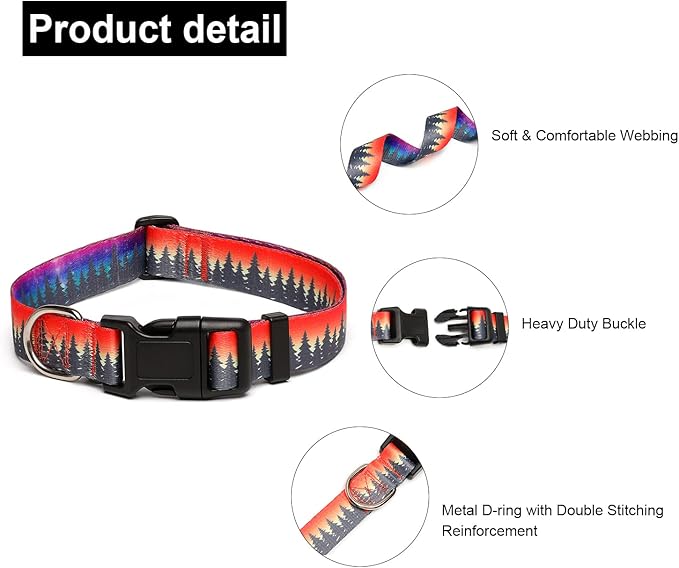 Adjustable Dog Collar with Patterns, Ultra Comfy Soft Nylon Breathable Pet Collar for Small Medium Large Dogs (S, Forest)