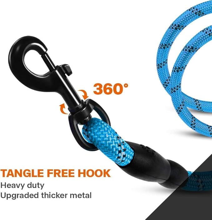Taglory Rope Dog Leash 6 FT with Comfortable Padded Handle, Highly Reflective Threads Leash for Medium Large Dogs, 1/2 inch, Blue