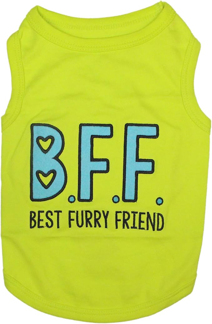 Parisian Pet Dog Tshirt - Embroidered “BFF (Best Furry Friend)“ Tank Top - 100% Cotton and Lightweight Dog Clothes - Sleeveless Tee Shirts - Machine Washable Shirt for Small Dogs - XS