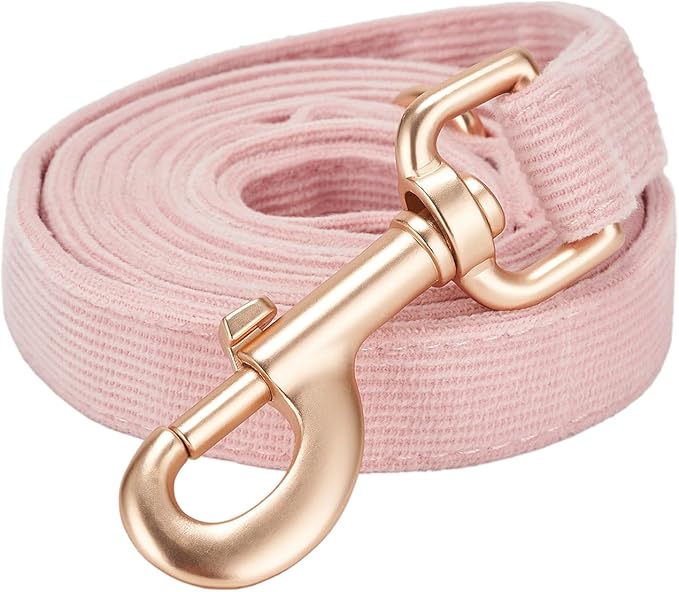 Soft Corduroy Dog Collar and Leash Set, Adjustable Cotton Dog Collars with Metal Buckle and Lead for Small Dogs,Baby Pink