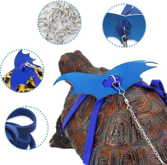 Turtle Harness and Leash with Wings- Harness Strap Chest Collar Adjustable Rope Walking for Turtle Reptile(Blue L