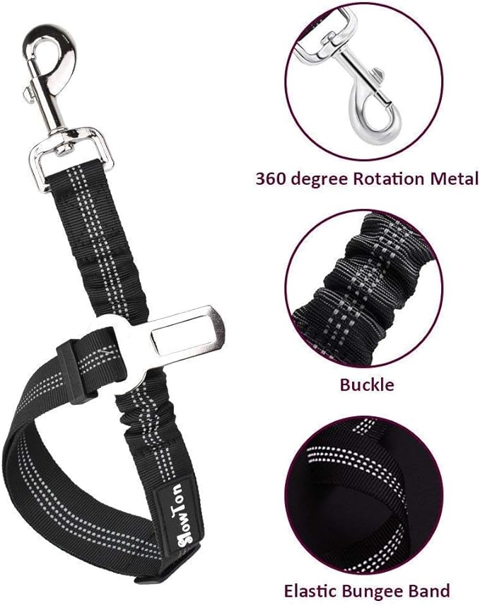 SlowTon Dog Seat Belt Harness for Car, Dog Car Harness Adjustable Mesh Breathable & Dog Seatbelt Safety Tether with Elastic Bungee for Small Medium Large Pets(Burgundy, Single Clip, S)