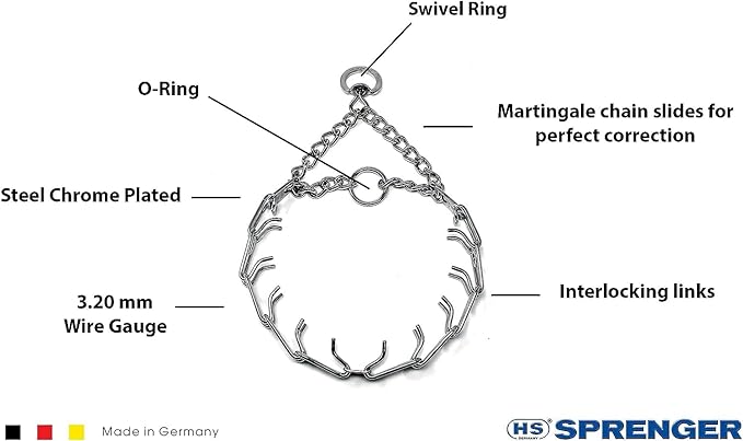 Herm Sprenger Prong Dog Training Collar Ultra-Plus Chrome Plated Steel Pet Pinch Collar for Dogs Made in Germany 23in x 3.2mm (Neck Size up to 19 inches) Medium