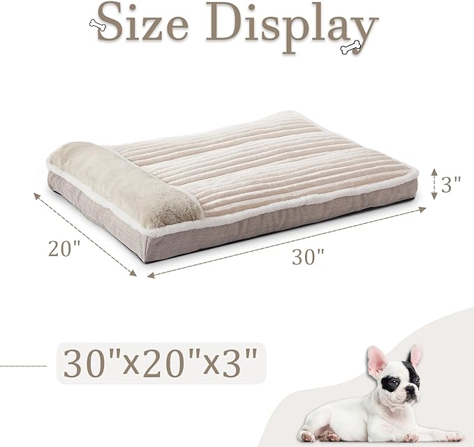 Dog Bed for Large Dogs, Dog Mattress with Pillow for Crate Kennel, Sofa pet Bed, Super Soft pet Bed for Medium, Jumbo, Small Dogs Breeds (Beige, Medium:(30”x20 x3)