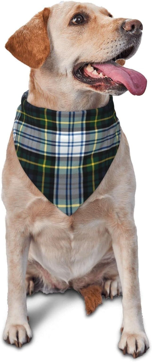 Pet Triangle Scarf, Plaid Tartan Clan Gordon Scottish Green White Bandana for Cats Dogs, Pet Clothing Accessory for Small to Large Pets