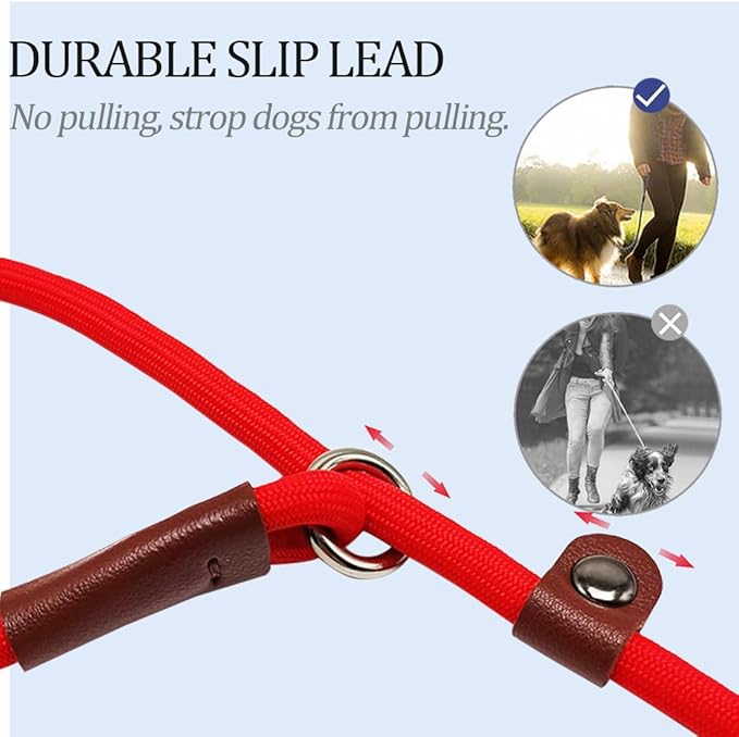 MayPaw Slip Lead Control Leash for Dogs No Pull, 13+ Colors Classic Dog Lead 7 FT Pet Slip Leash, 1/4” Rope Leashes for Small Medium Animals (7ft*1/4", Red)