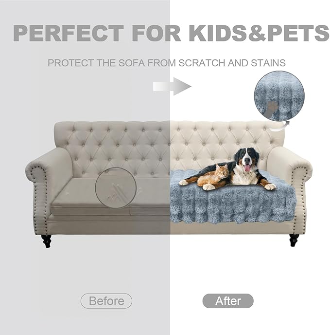 Waterproof Dog Bed Cover, Soft Plush Pet Blanket with Anti-Slip Back for Bed Couch Sofa, Furniture Protector for Small, Medium and Large Dogs and Cats (LightGrey-Bubble, 30"x80")