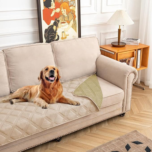 fuguitex Waterproof Dog Blanket Reversible for Small Dogs Resistant Leakproof Washable Couch Cushion Bed Protector Cover for Indoor Furniture Pet Friendly(30"*90",Beige+Taupe