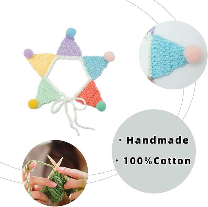 Knitted Dog Costume,Handmade Cat Birthday Costume,Dog Outfit and Birthday Decoration,Cute Cat Outfit,Rainbow Bandana,Adjustable Clown Costume