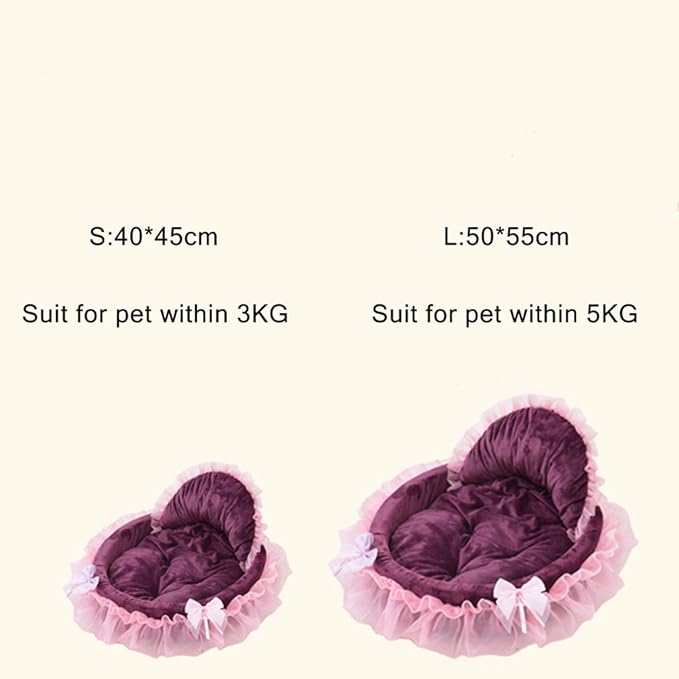 Cute Princess Pet Bed Bow-TIE Lace Cat Dog Bed (L, Purple)