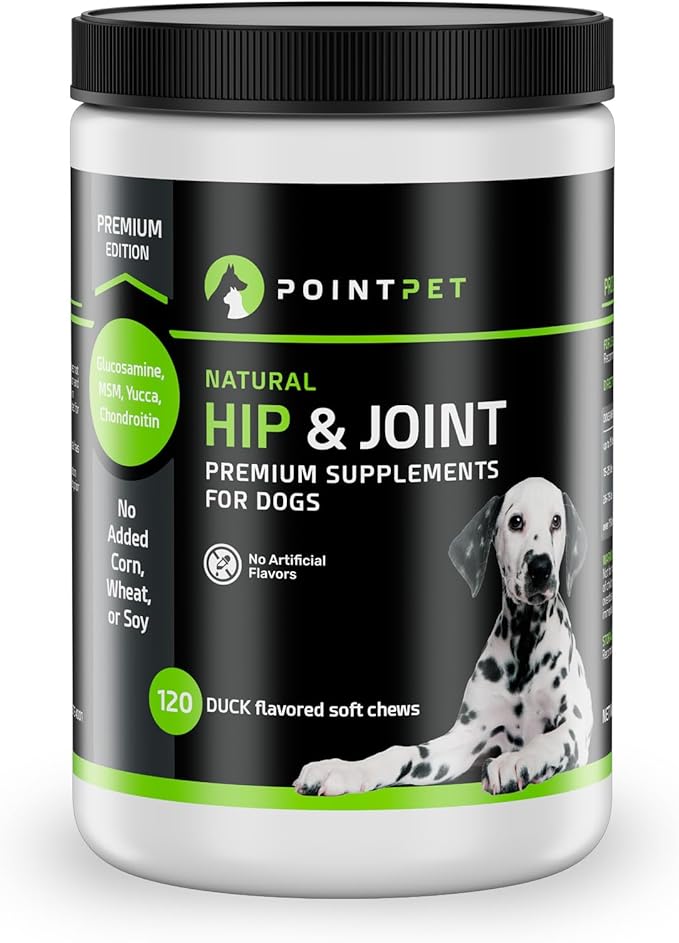 POINTPET Glucosamine for Dogs, 120 Count - Hip & Joint Supplement - Dog Mobility Soft Chews with Chondroitin & MSM - Supplement with Omega 3