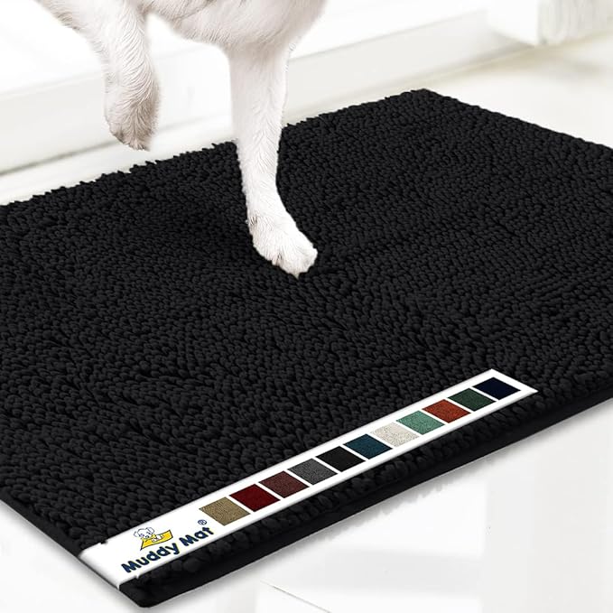 Muddy Mat® Shown on TV – Super Absorbent Microfiber Dog Door Mat for Muddy Paws, Non-Slip Washable Pet Rug, Quick Dry Chenille Entryway Carpet, Machine Washable Indoor Outdoor mat, Black 72"x48"