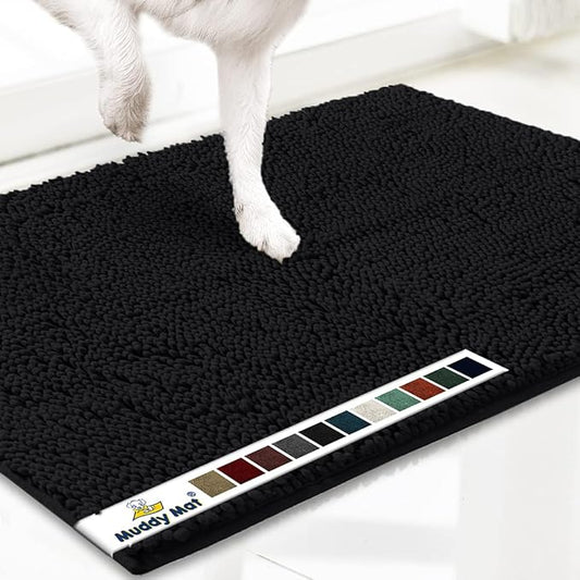 Muddy Mat® Shown on TV – Super Absorbent Microfiber Dog Door Mat for Muddy Paws, Non-Slip Washable Pet Rug, Quick Dry Chenille Entryway Carpet, Machine Washable Indoor Outdoor mat, Black 72"x48"