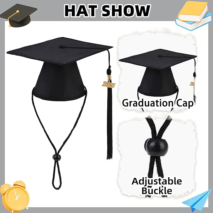 PUPTECK Dog Graduation Bandana Outfit Scarf with Cute Doggy Cap, Costume Decorations Supplies for Small Medium Large Dogs Boy Girl Gifts, Black