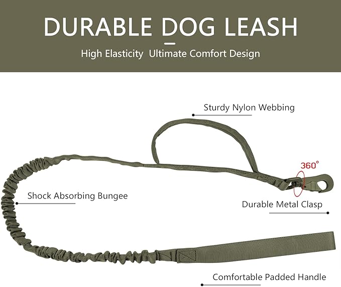 DAGANXI Tactical Dog Collar, Adjustable Military Training Nylon Dog Collar with Control Handle and Heavy Metal Buckle for Medium and Large Dogs, with Patches and Airtags Case (M, Green-Set)