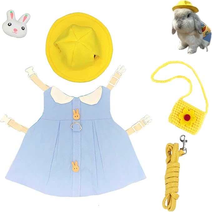 Guinea Pig Clothes,Soft Bunny Ferret Clothes with Pet Rabbit Harness and Leash Mini Hat Bag Cute Brooch for Kitten Small Animal Collars
