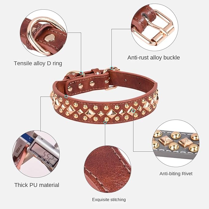 Spiked Dog Collar Soft Pu Leather Mushrooms Rivet Spike Studded Puppy Adjustable Pet Collars for Small Breeds (S, Black3)