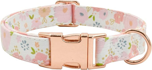 Metal Buckle Dog Collar, Durable Adjustable Dog Collar Soft for Small Medium Large Dogs (Pink Flowers, L(15-23in)