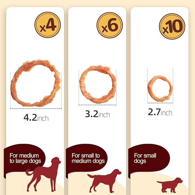 Turkey Tendons for Dogs, Large Dogs Training Treats, Natural Long-Lasting Chews Sticks, High-Protein Beef Tendons, Healthy Hypoallergenic Beggin Ring【L】(4 Units/Pack, 5.08 oz)