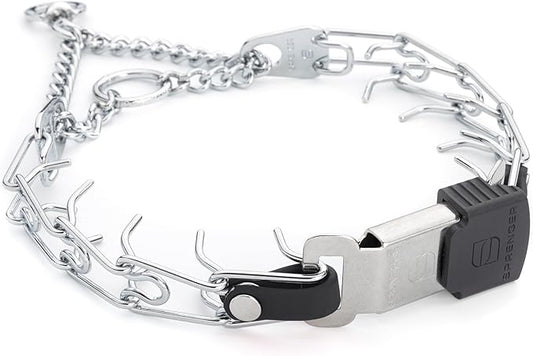Herm Sprenger Chrome Plated Steel Dog Collar with Quick Release ClicLock Buckle and Biothane Insert Training Collar for Dogs Made in Germany (Black, 16in x 2.25mm(Neck Size up to 13-14in))