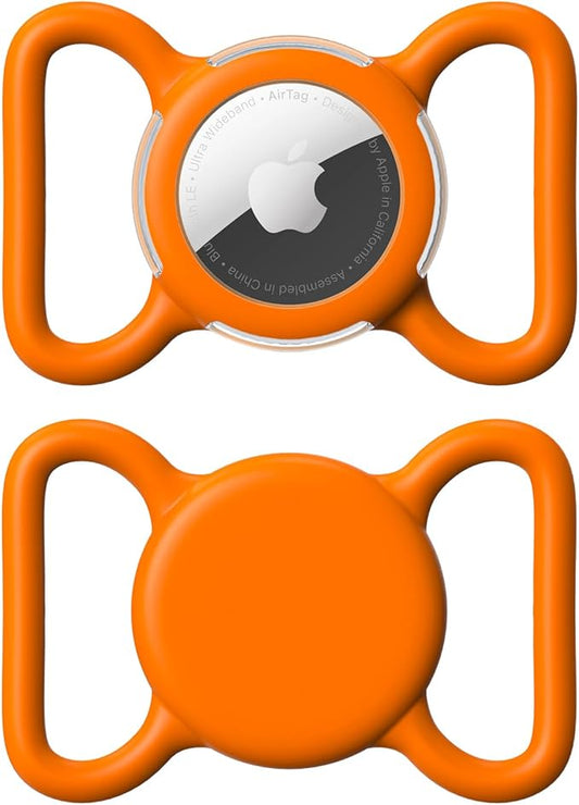Waterproof Airtag Holder for Dog Collar, Soft Full-Body Protective Airtag Holder for Dog & Cat Collars, Ultra-Durable, Easy Installation, Lightweight Clear Airtag Case (Orange, Large)