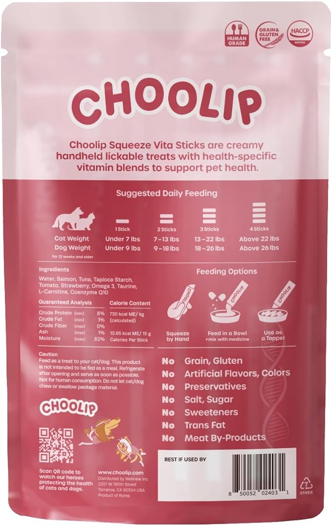 Squeeze Vita Stick Lickable Treats for Dogs & Cats. 7 Heart Support Sticks with Essential multivitamins. Soft and Tasty Paste for All Life Stages, Supporting Heart Health