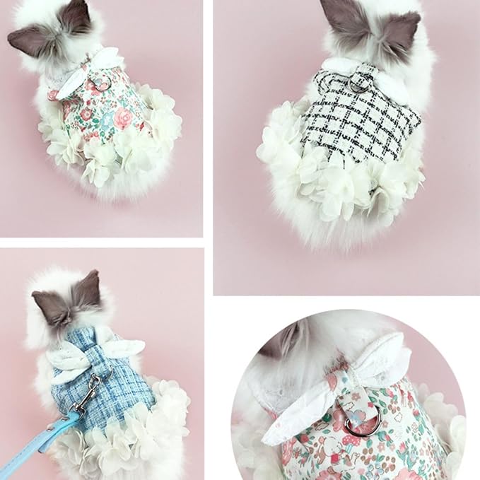 Bunny Rabbit Ferret Harness and Leash Set, Bunny Clothes for Rabbits, Small Animal Guinea Pig Dress Clothes for Kitten Ferret Chihuahua Puppy Mini Dog (Pink with Green,S)