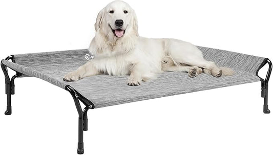Veehoo Cooling Elevated Dog Bed, XL Raised Pet Cot with Guardrail & Slope Headrest, Durable Breathable Teslin Mesh, Non-Slip Feet, Washable Dog Couch Bed for Indoor & Outdoor, X Large, Black Silver