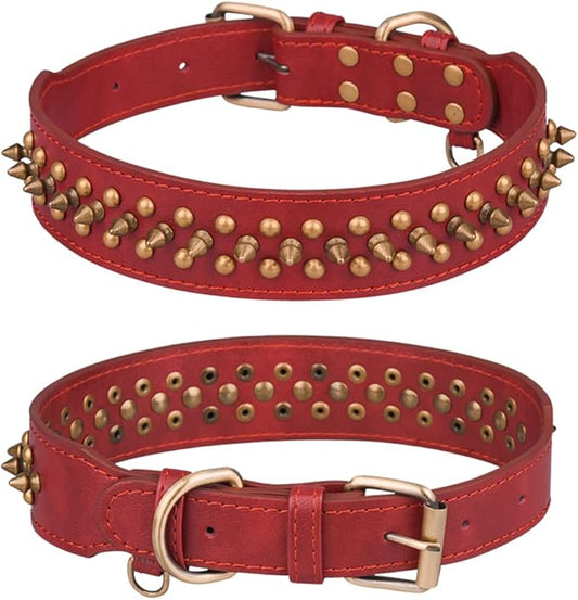 Spiked Dog Collar Soft Pu Leather Mushrooms Rivet Spike Studded Puppy Adjustable Pet Collars for Small Breeds (L, Red2)