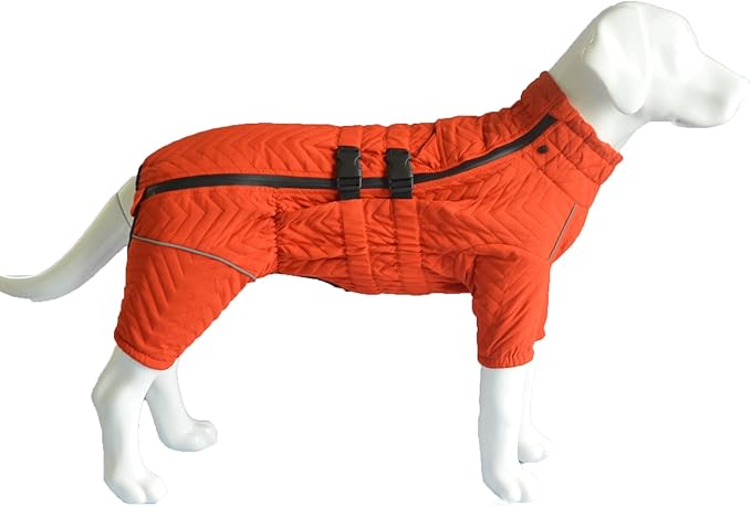 Warm Dog Coat Double Layers Dog Vest, 4 Legs Covered Windproof Waterproof Reflective Warm Dog Vest Outdoor Skating Dog Costume for Small Medium Large Dogs Orange 5XL