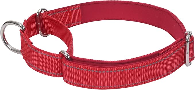 SGODA Martingale Dog Collar, Reflective Nylon Padded Dog Training Collars for Large Dogs, Red L