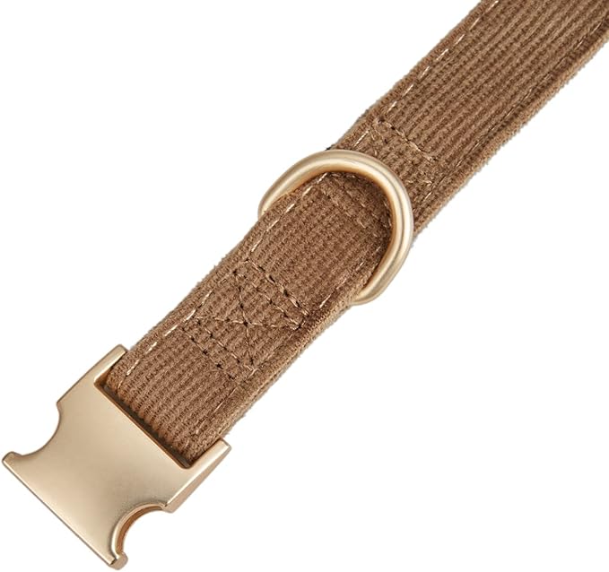 Soft Dog Collar with Metal Buckle Adjustable Durable Comfort Cotton Corduroy Collars for Large Medium Small Dogs Velvet Dog Collars, Coffee