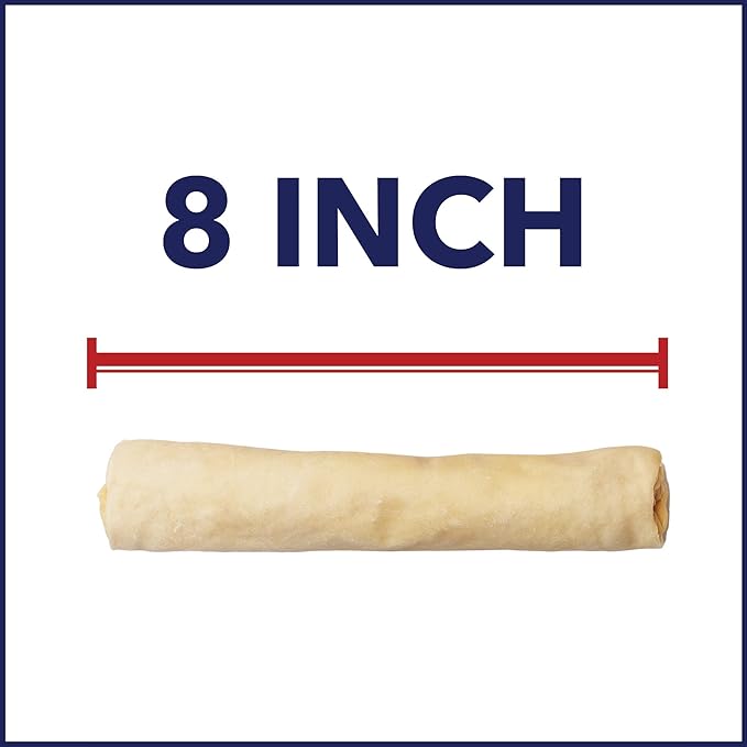 Pet Factory 100% Made in USA Beefhide 8" Rolls Dog Chew Treats - Natural Flavor, 15 Count/1 Pack