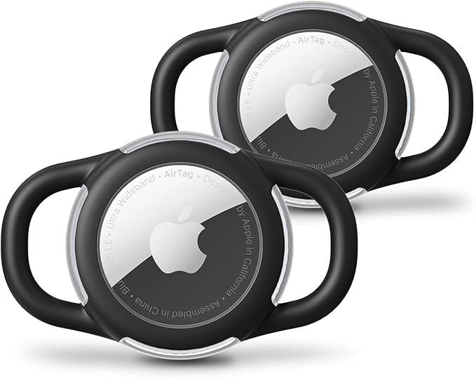 Waterproof Airtag Dog Collar Holder, Silicone & ABS Airtag Holder for Dog & Cat Collars, Ultra-Durable, Lightweight and Protective Airtag Case (Black & Black, Small)