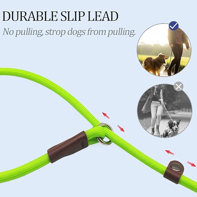MayPaw Slip Lead Control Leash for Dogs No Pull, 13+ Colors Classic Dog Lead 7 FT Pet Slip Leash, 1/4” Rope Leashes for Small Medium Animals (7ft*1/4", Green)