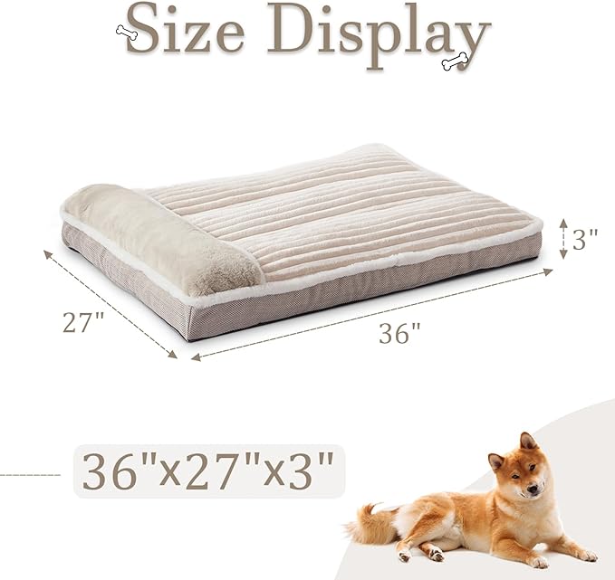 Dog Bed for Large Dogs, Dog Mattress with Pillow for Crate Kennel, Sofa pet Bed, Super Soft pet Bed for Medium, Jumbo, Small Dogs Breeds (Beige,Large:(36"x27"x3")